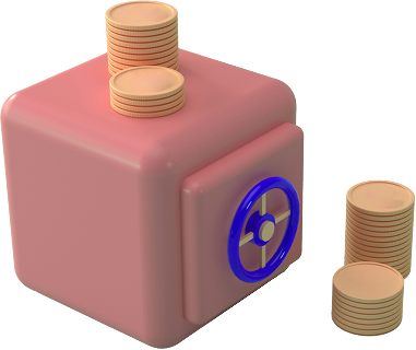 Illustration of a savings vault and coins